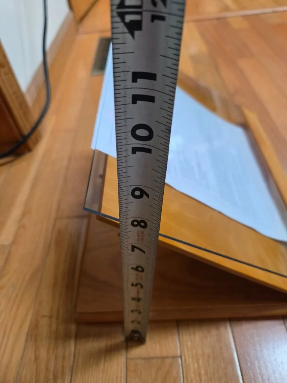 wooden cookbook stand with adjustable slant and an acrylic glass viewing shield